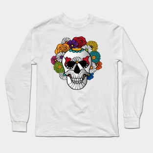 Bright Curly Sugar Skull Long Sleeve T-Shirt